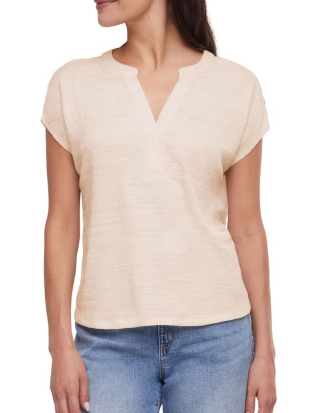 Orvis Womens Cream Textured Embroidered Short Sleeve Casual Top XL